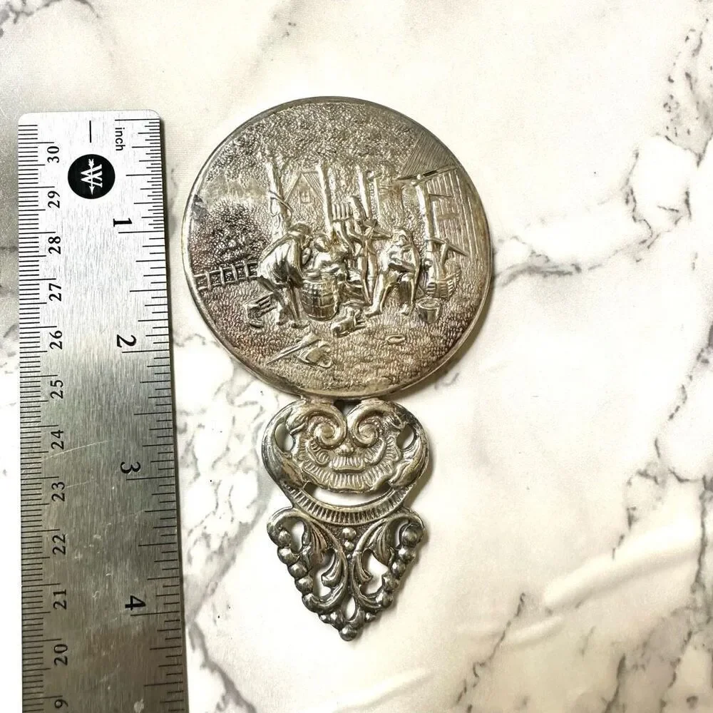 Hans Jensen repousse silver plated hand mirror